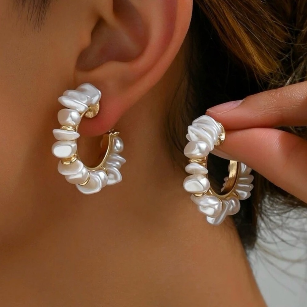 Boho pearl shell hoops